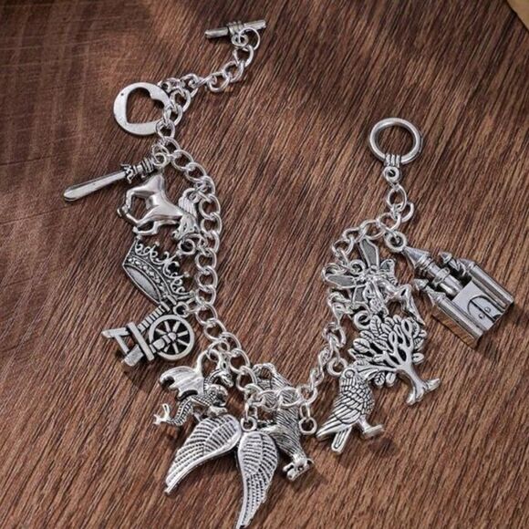 Fairytale, Cottagecore Fairycore Silver Tone Charm Bracelet, Engraved, Fairies, - Picture 2 of 3